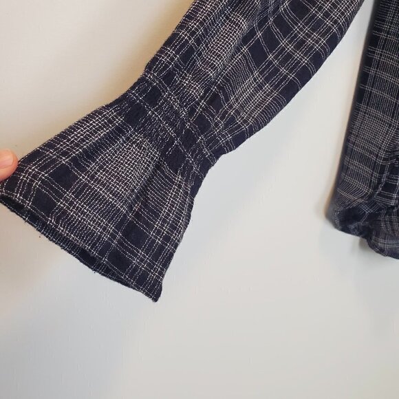 Madewell Westward Bell Sleeve Blue Plaid‎ Blouse Medium - Picture 4 of 10